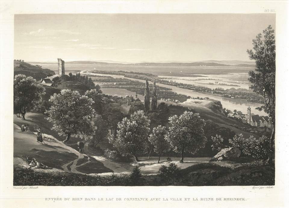 Grafik, Ansicht von Rheineck am Bodensee