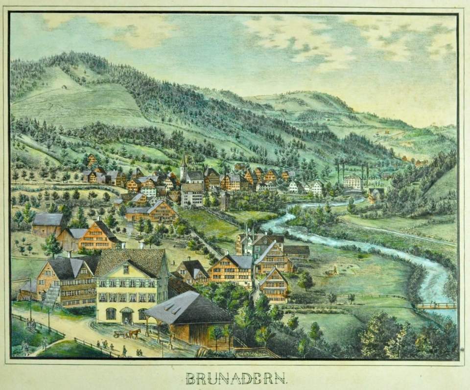 Lithographie, Ansicht von Brunnadern