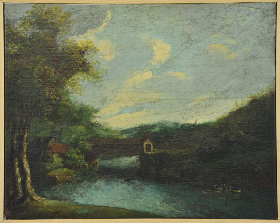 Landschaftsmalerei Holzbrücke über die Sitter