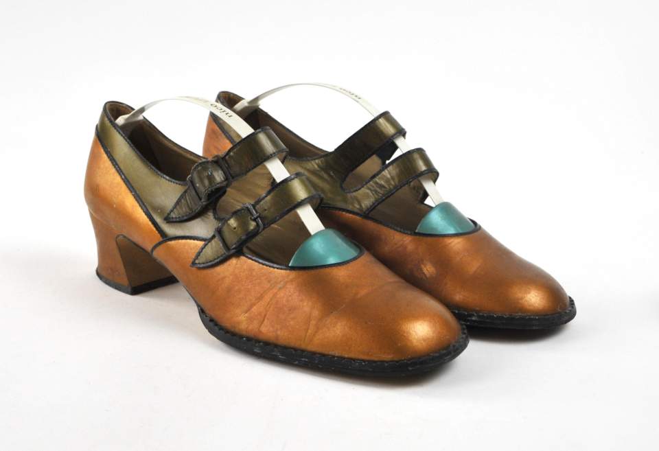 Golden-grüne Damenschuhe, Riemenschuhe, Halbschuhe