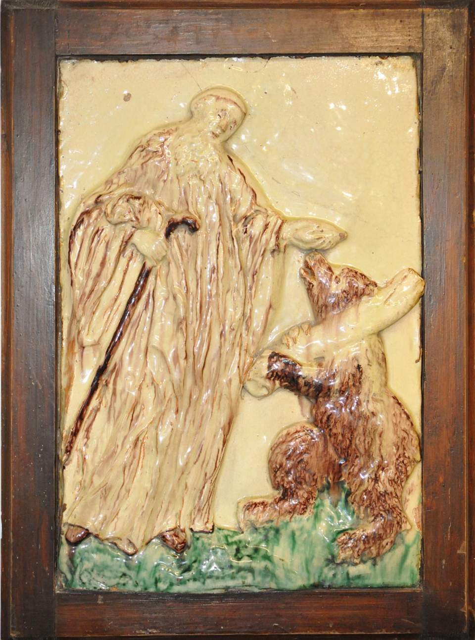 Ofenkachel Gallus mit Bär; Blattkachel, Reliefkachel, Füllkachel