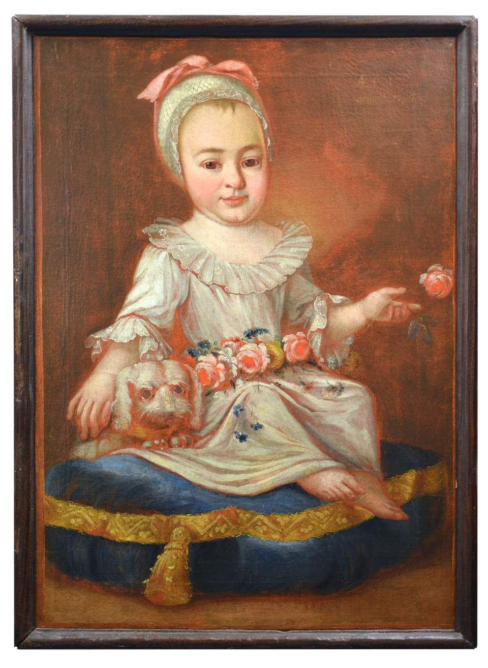 Porträt Nanette von Bayer mit Hündchen, Kinderbildnis