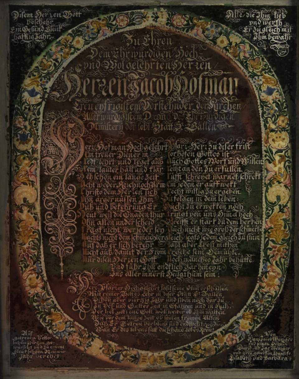 Hinterglasmalerei, Malerei Ehrentafel für Dekan Jakob Hoffmann
