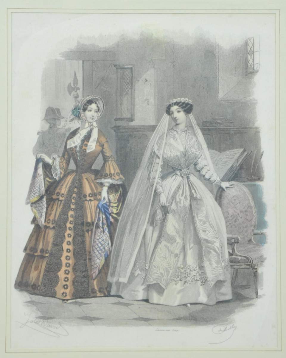 Modeillustration, Modestich Hochzeitskleid und Krinoline (Reifrock)
