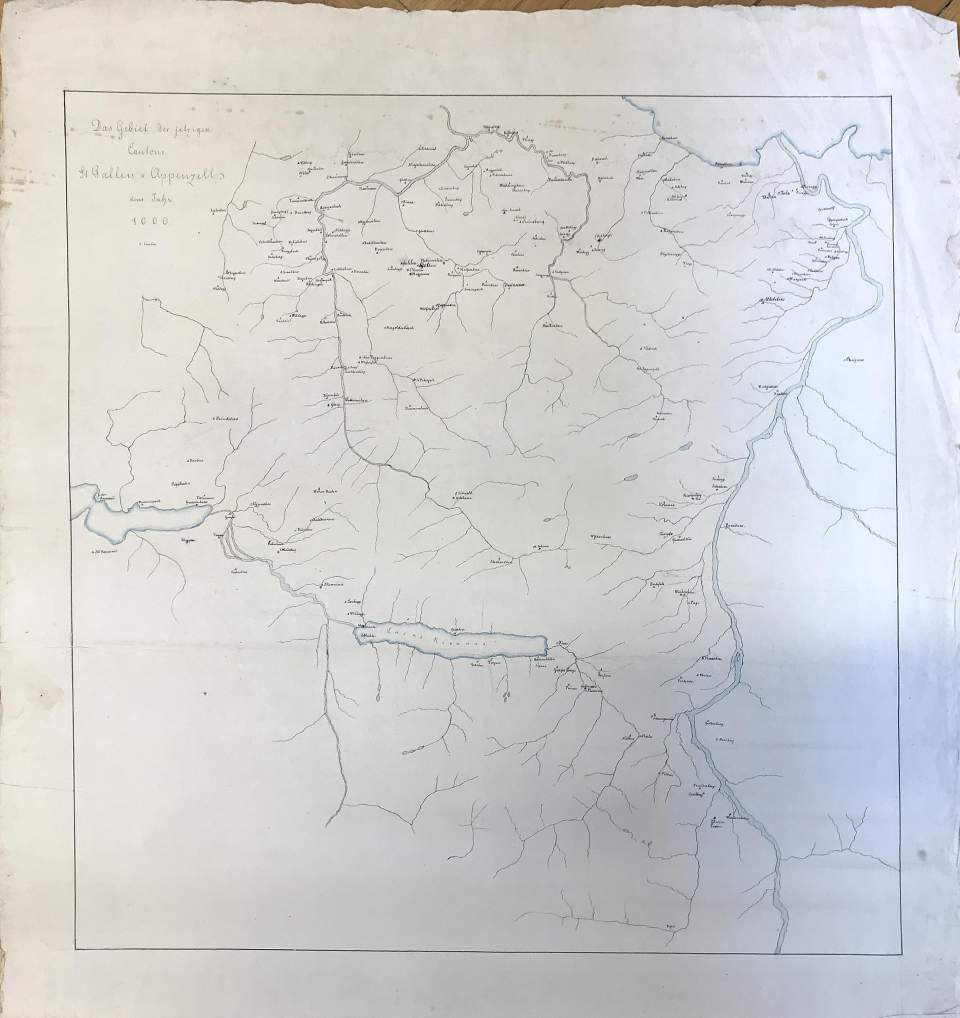 Karte, Das Gebitet der jetzigen Cantone und Appenzell um das Jahr 1000
