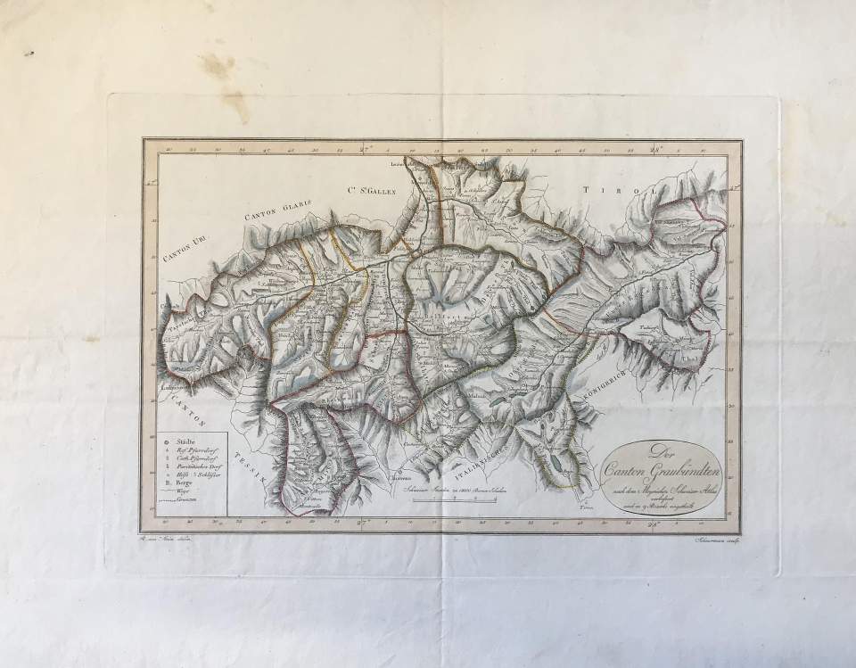 Karte, Kanton Graubünden, nach dem Meyerschen Atlas
