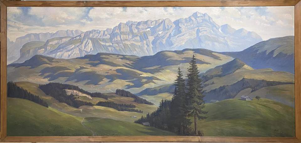 Blick vom Wildenmannlisloch Richtung Alpsteinmassiv (Schafberg, Altmann, Säntis)