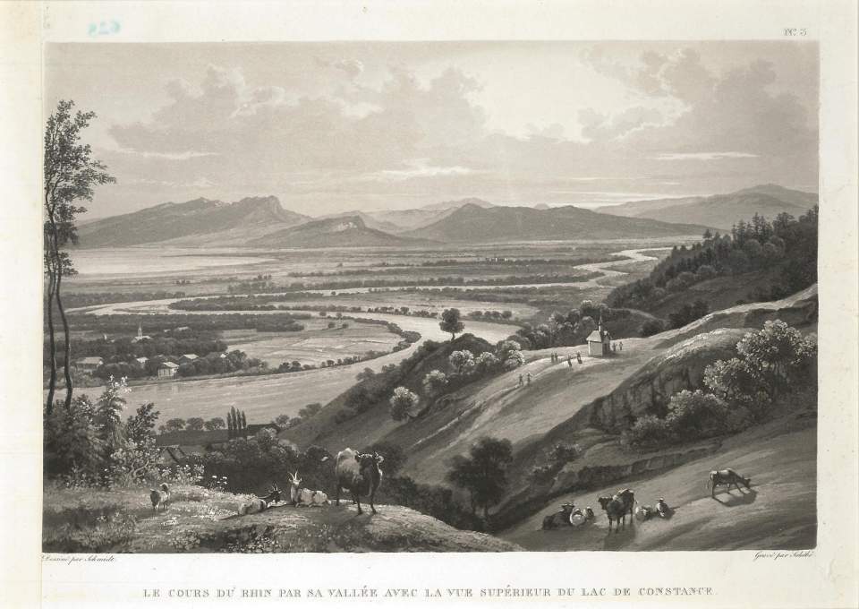 Grafik Blick auf das Rheintal und den oberen Bodensee (Eselschwanz St. Margrethen)