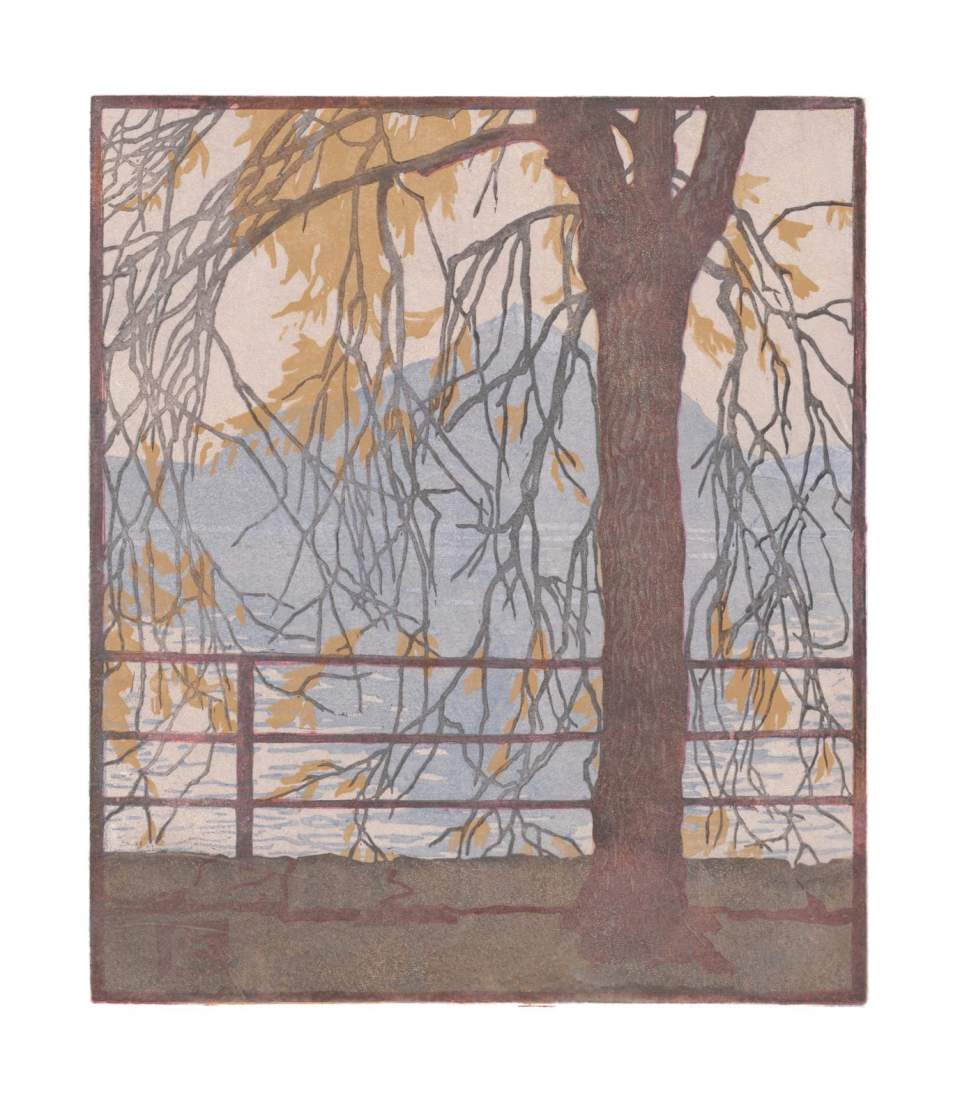  Farbholzschnitt "Niesen mit Baum" / Handdruck