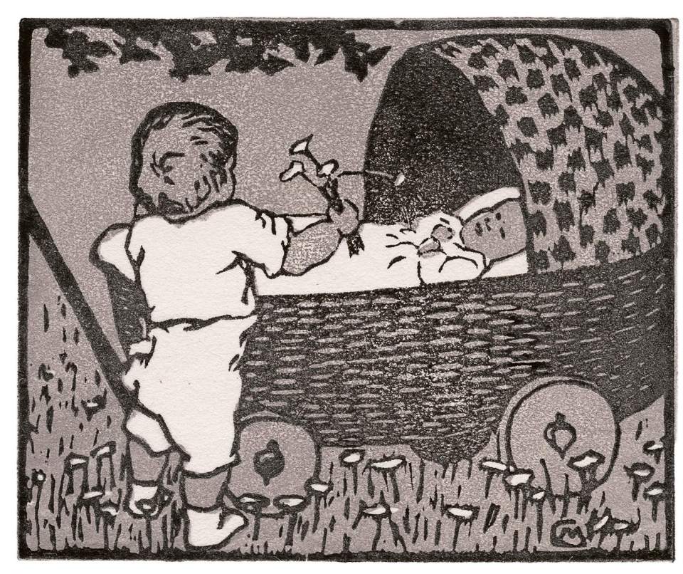 Holzschnitt - Kleingraphik "Geburtsanzeige für Susanna Arbenz"