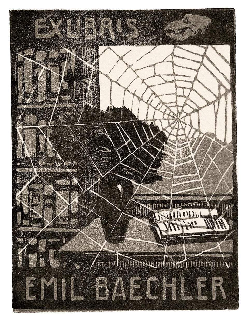 Holzschnitt - Kleingraphik "Ex Libris für Emil Bächler" / Handdruck
