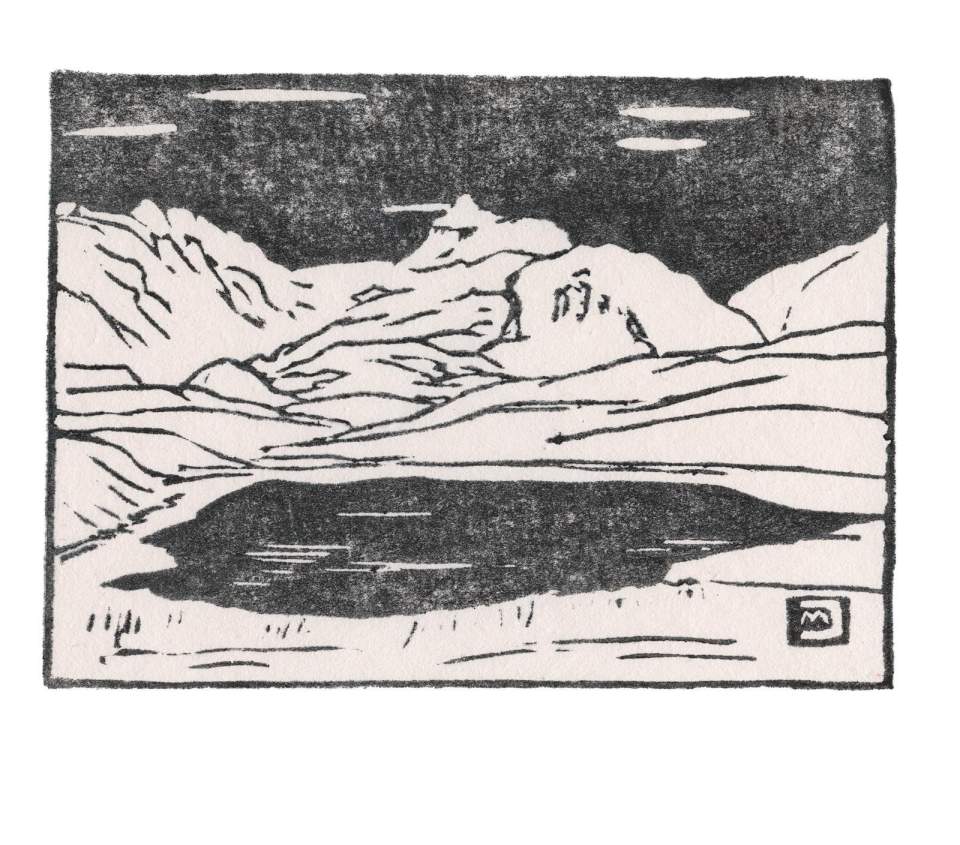 Farbholzschnitt "Schneelandschaft" / Handdruck Nr. 1