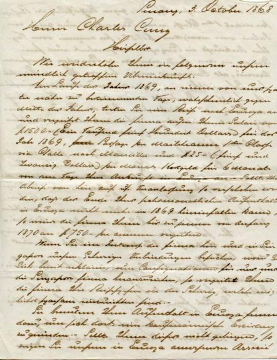 Schriftstück aus Nachlass Martha Cunz