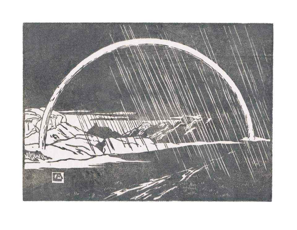 Farbholzschnitt "Regenbogen" / Handdruck Nr. 1