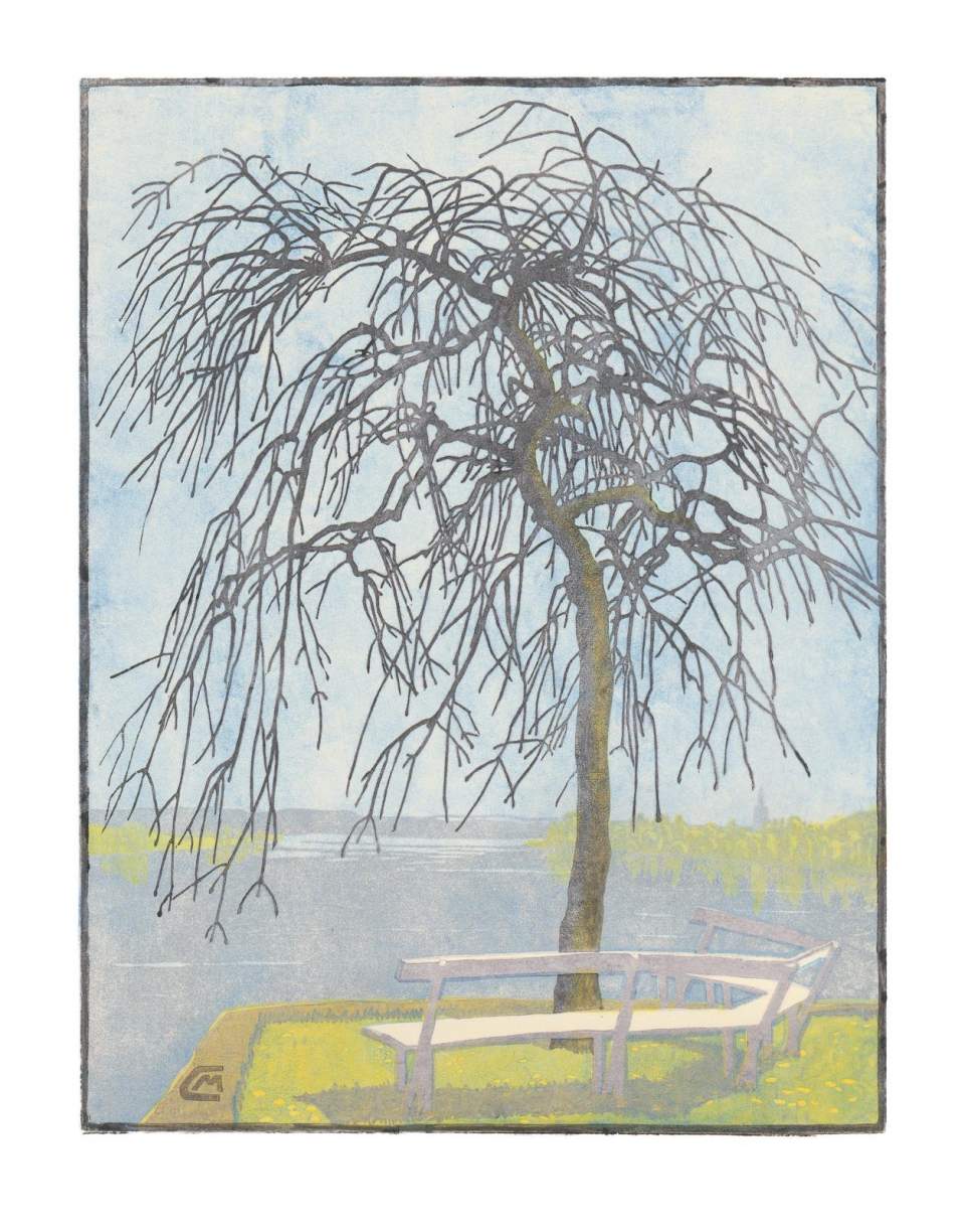 Farbholzschnitt "Vorfrühling" / Handdruck Nr. 48