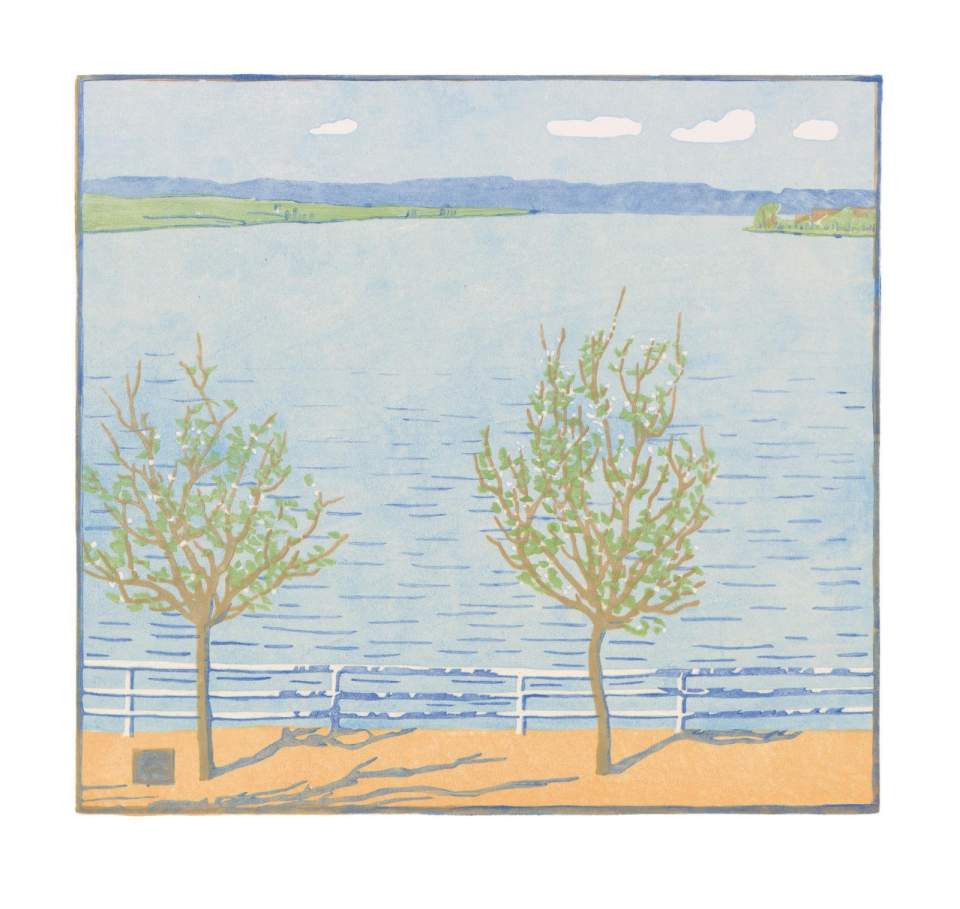 Farbholzschnitt "Frühling am See" / Handdruck Nr. 28
