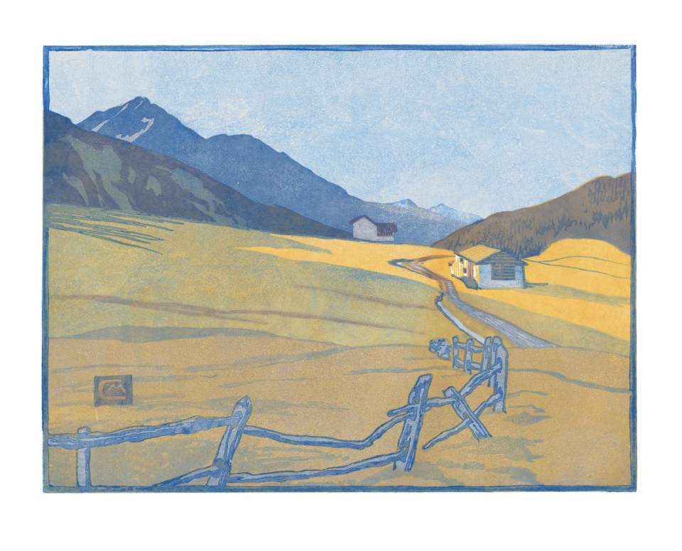 Farbholzschnitt "In den Bündneralpen" / Handdruck Nr. 1