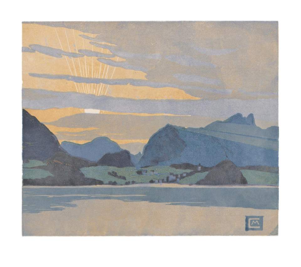 Farbholzschnitt "Am Thunersee" / Orig. Holzschnitt Handdruck Nr. 1