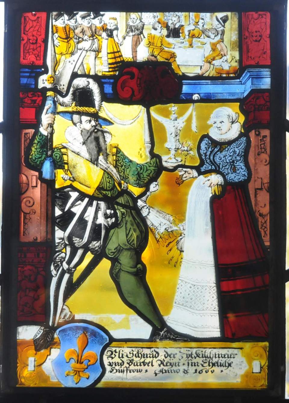 Wappenscheibe von Ulrich Schmid und Barbara Reyn, Bauernscheibe