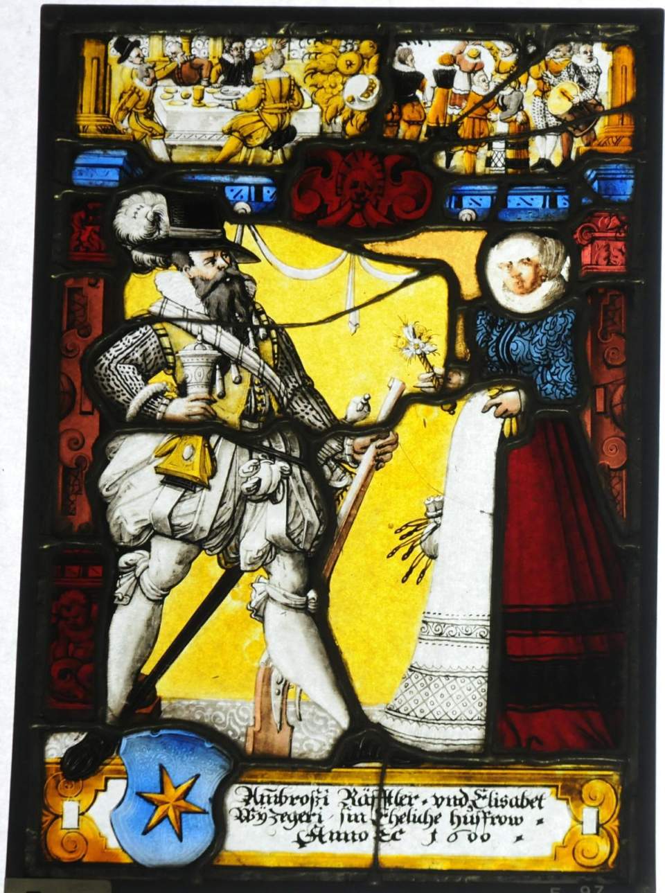 Wappenscheibe von Ambros Räffler (Rempfler) und Elisabeth Witzig (Wyzeger), Bauernscheib