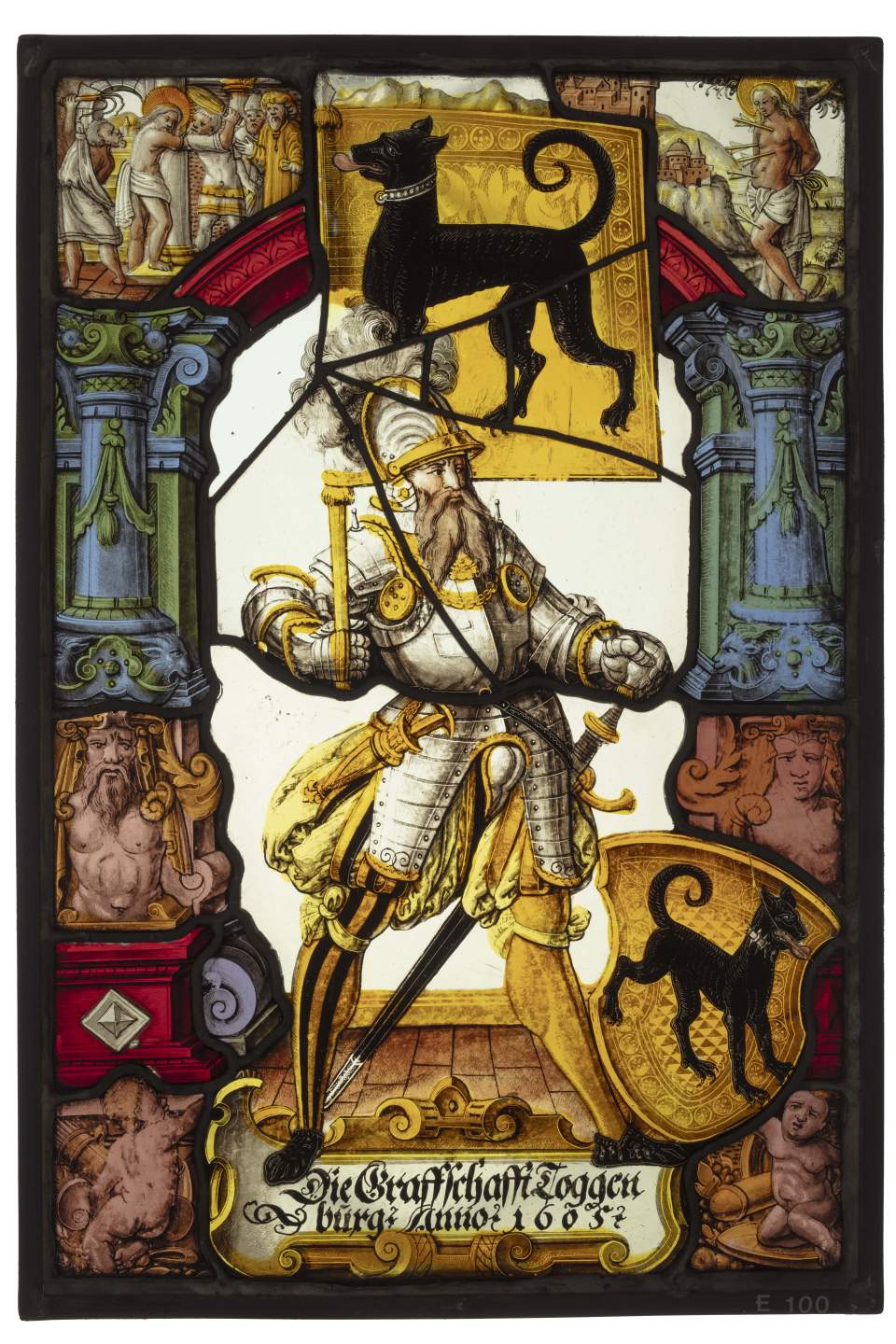 Wappenscheibe der Grafschaft Toggenburg (Toggenburger Bannerträger), Glasgemälde