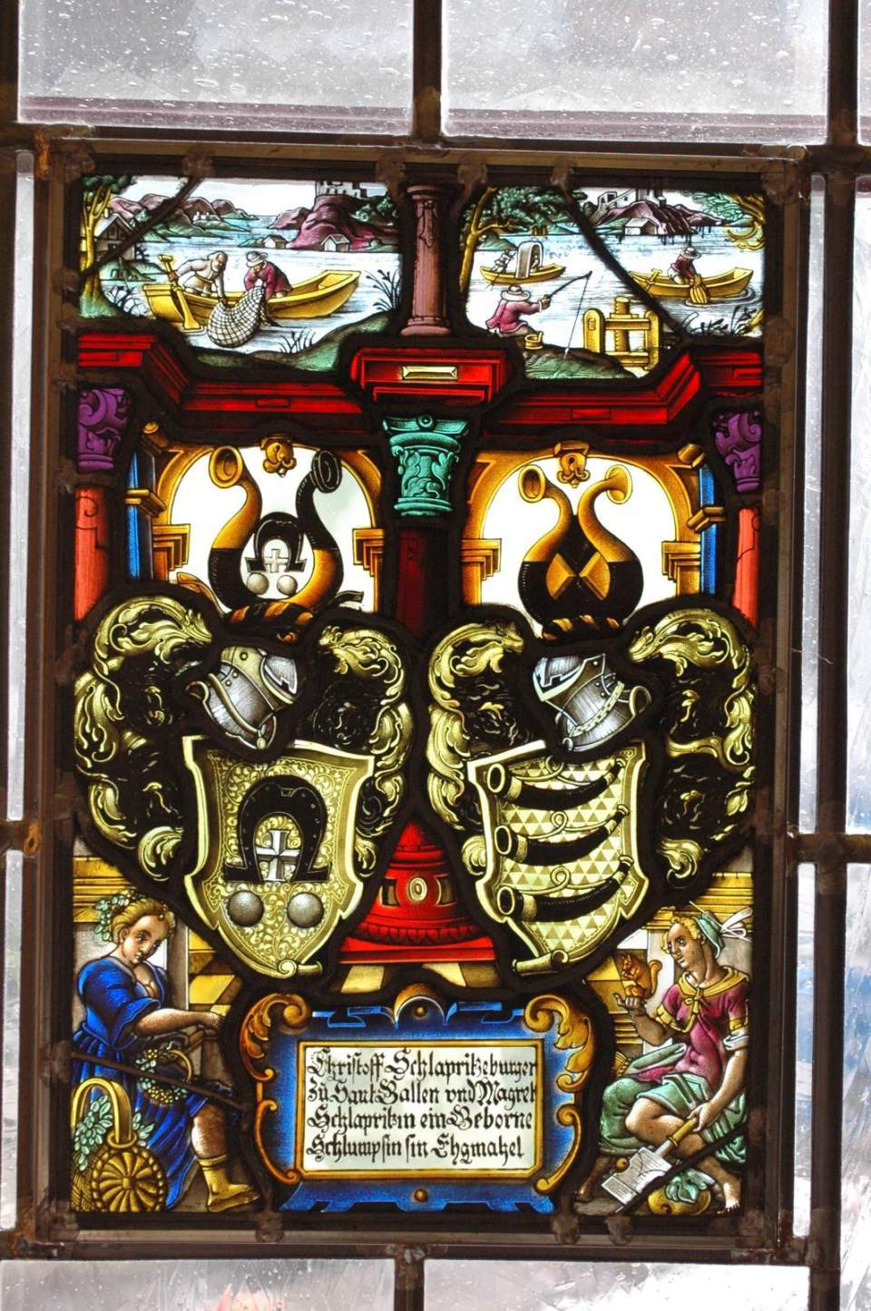 Allianzwappenscheibe von Christof Schlapritzi und Margrit Schlumpf, Glasgemälde