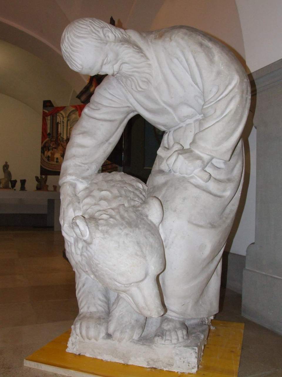 Gipsmodell Gallusbrunnen Gallus mit Bär