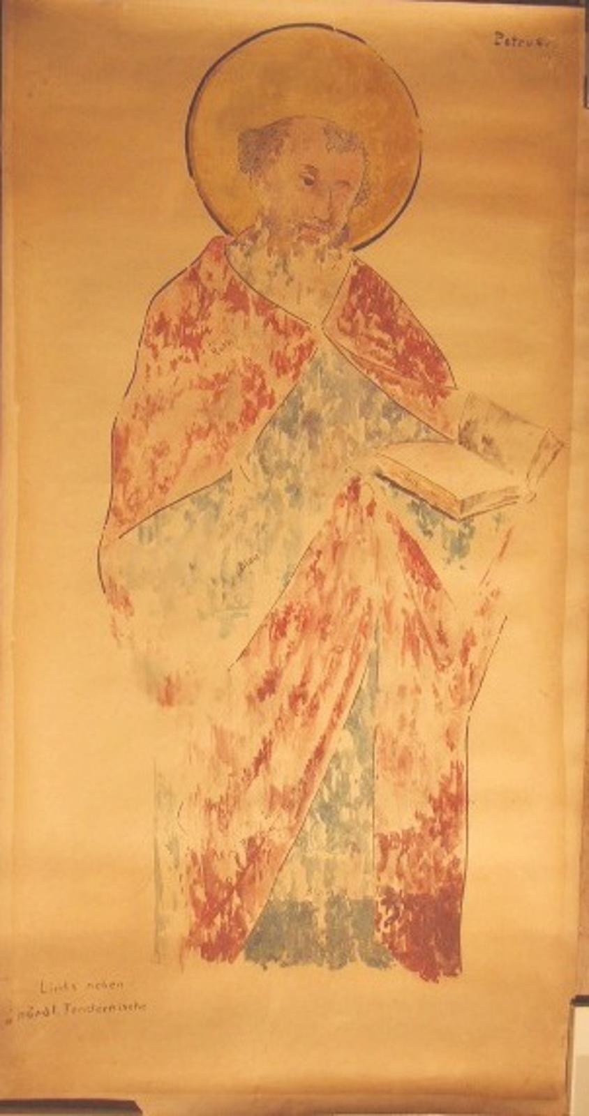 Gemälde auf Karton "Apostel mit Buch, Petrus"