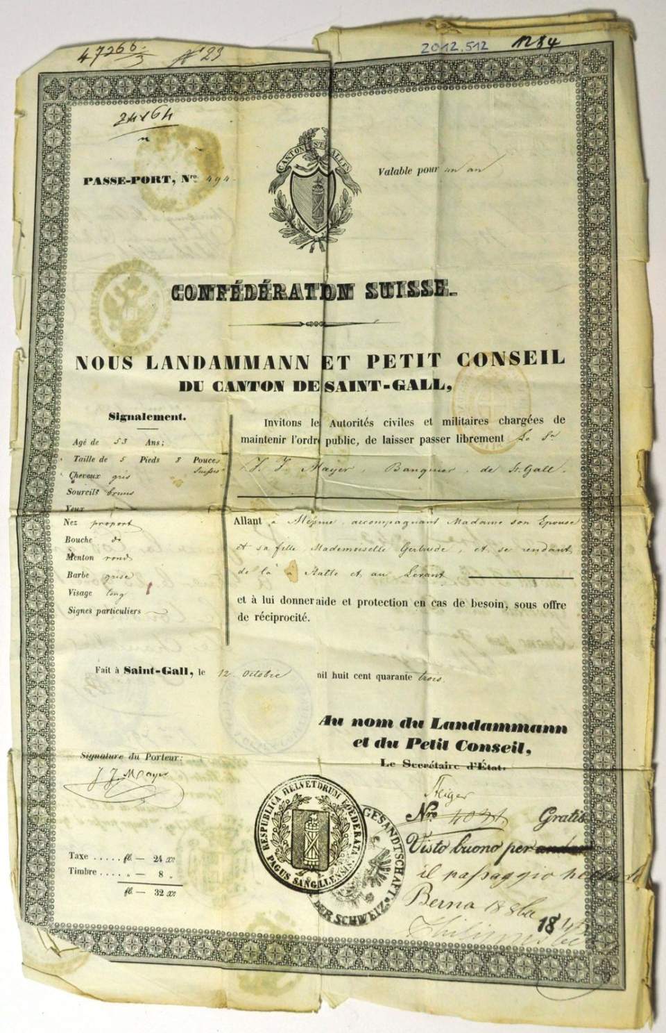 Pass F. F. Mayer, Banquier von St. Gallen
