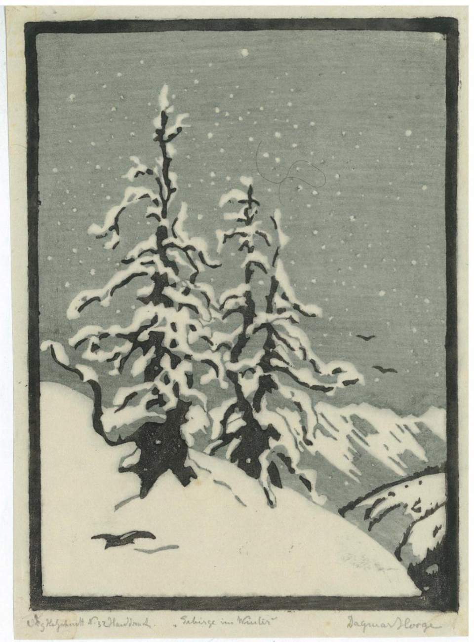Farbholzschnitt "Gebirge im Winter" Dagmar Hooge