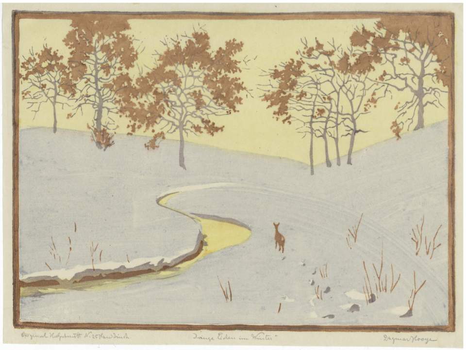 Farbholzschnitt "Junge Eichen im Winter" Dagmar Hooge