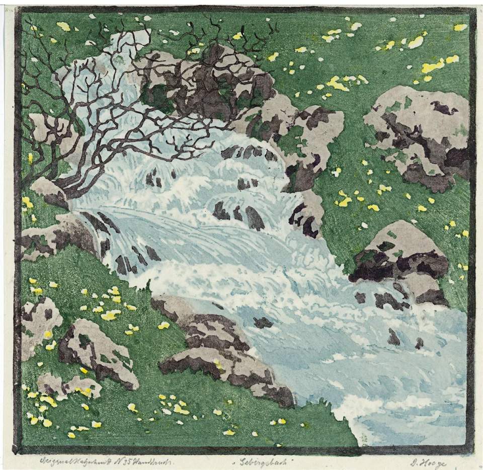 Farbholzschnitt "Gebirgsbach" Dagmar Hooge