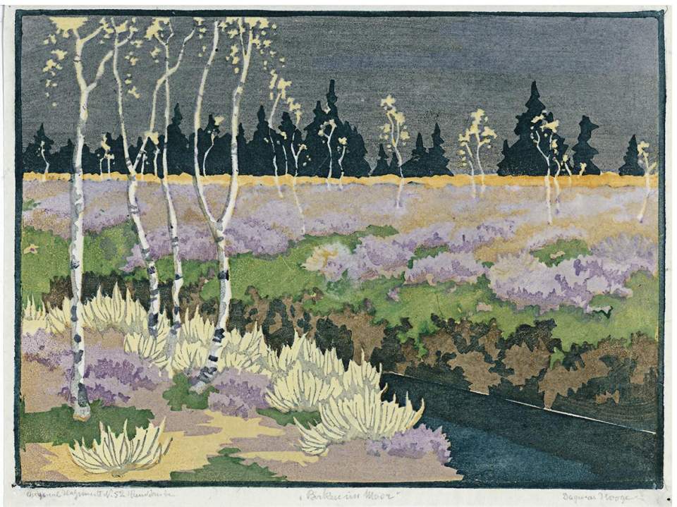 Farbholzschnitt "Birken im Moor" Dagmar Hooge