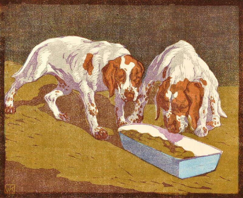 Farbholzschnitt "Junge Hunde" Walther Klemm