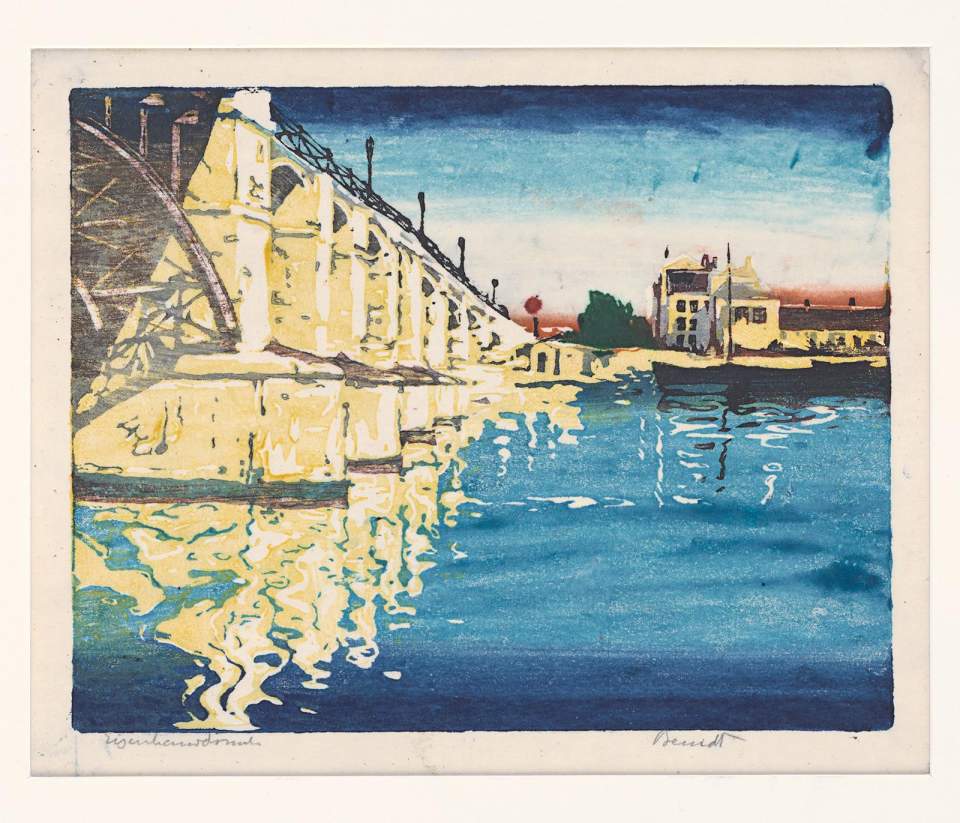 Farbholzschnitt "Seinebrücke von St. Cloud"