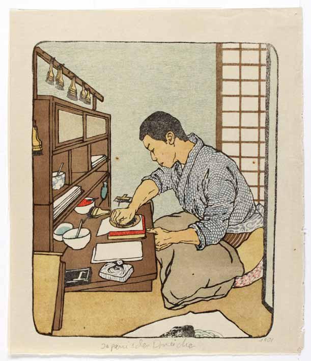 Farbholzschnitt "Japanischer Drucker"
