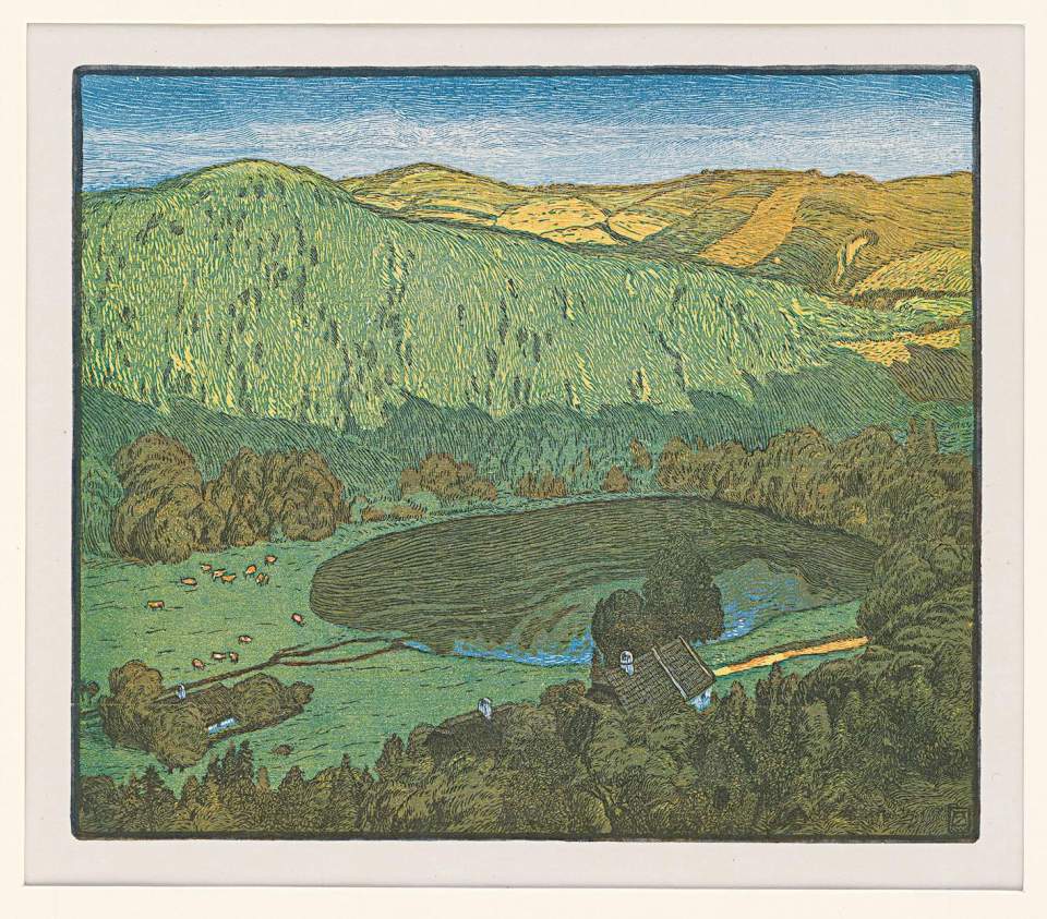 Farbholzschnitt "Bergsee"