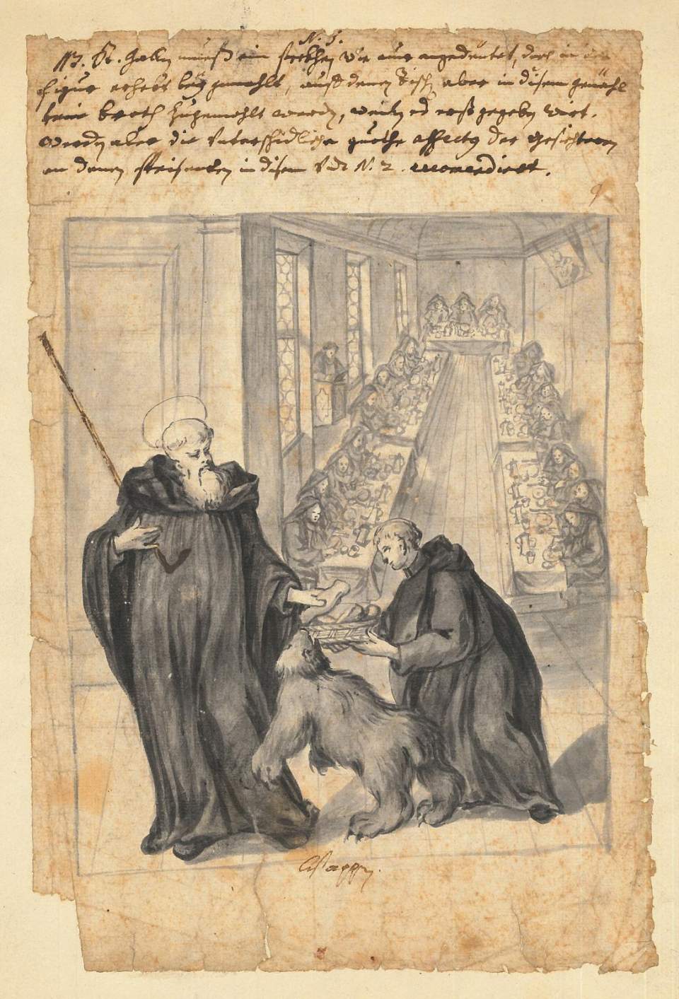 Gallus als Abt im Refektorium, Vorstudie zu Gemälde im Kloster St.Gallenberg auf Glattburg
