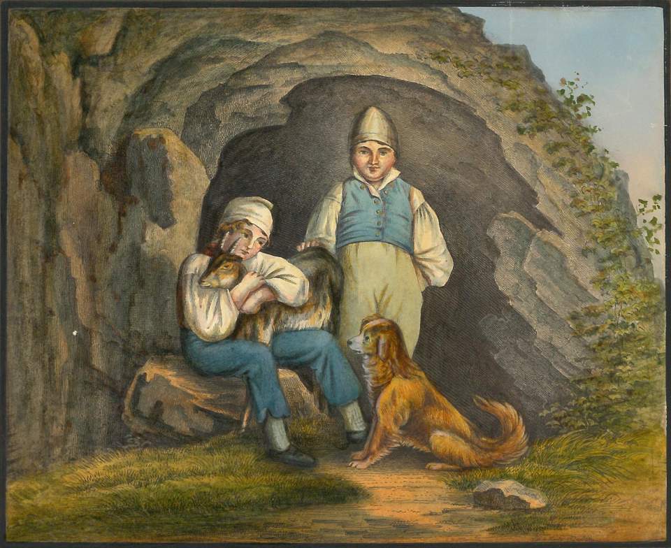 Darstellung Sennenbuben vor Höhle