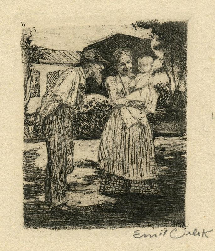 Lithographie Emil Orlik "Kurzweil und Würfler"