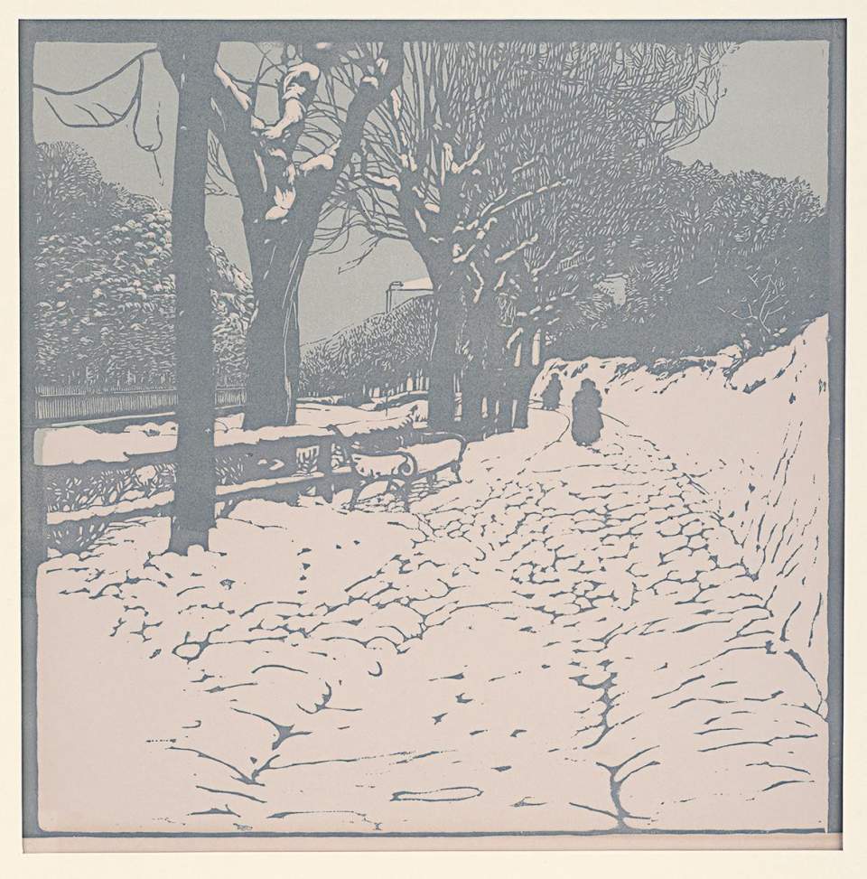 Farbholzschnitt "Winter, Hohe Warte in Wien"