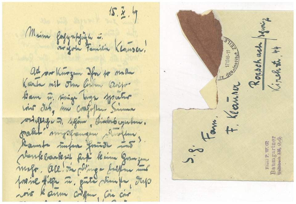 Briefe von Franz Baumgartner, Gallsbach (A) an Fam. Klauser (Rorschach), 1949