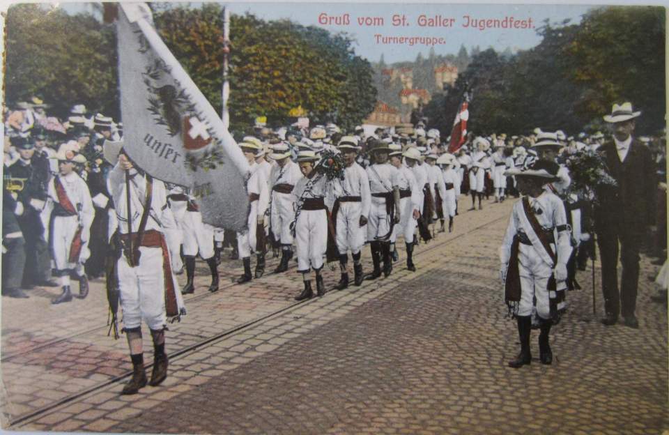 Postkarte, Ansichtskarte, Gruss vom St.Galler Jugendfest, Turnergruppe, 1914