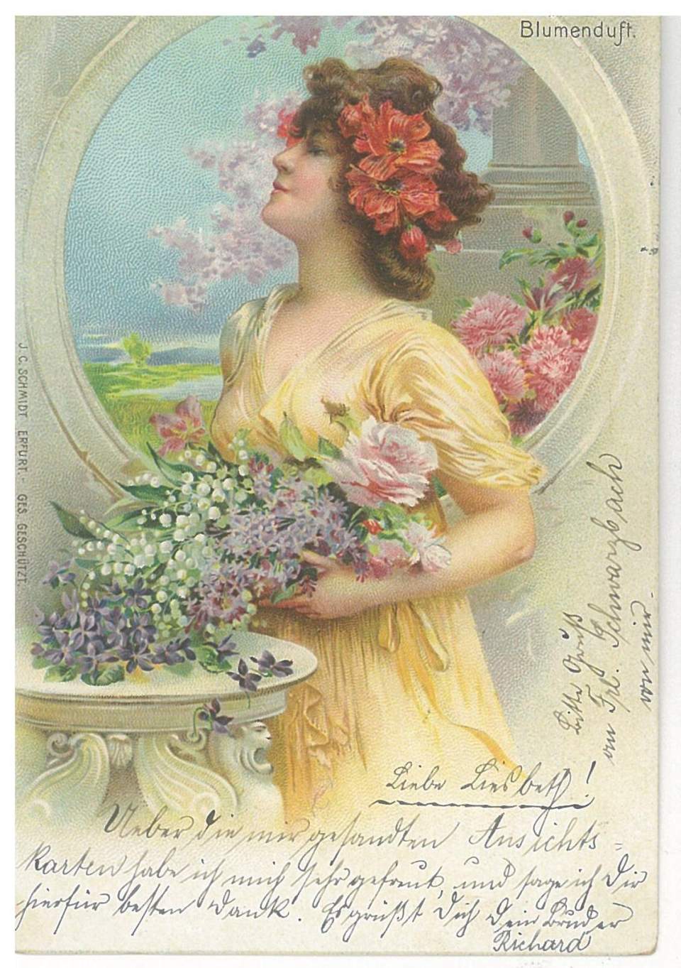 Postkarte ,Dame, Jugendstil