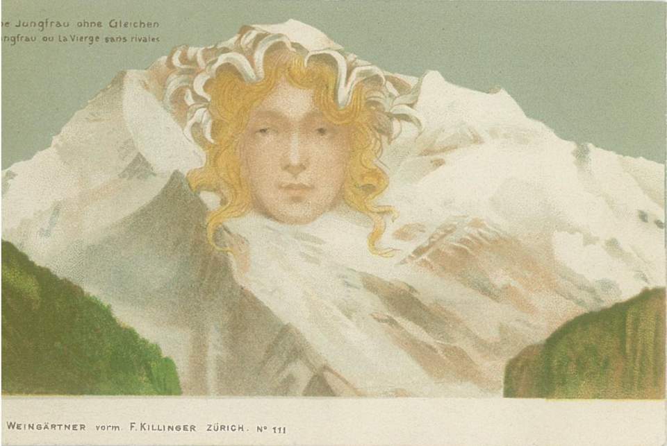 Postkarte Jungfraugebirge mit Gesicht