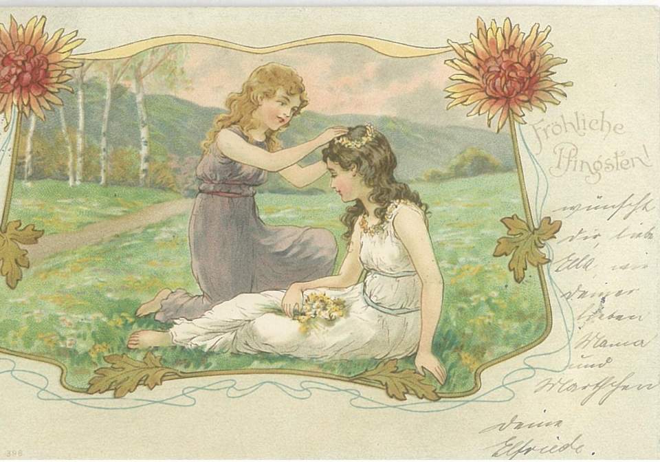 Postkarte Pfingstkarte Jugendstil