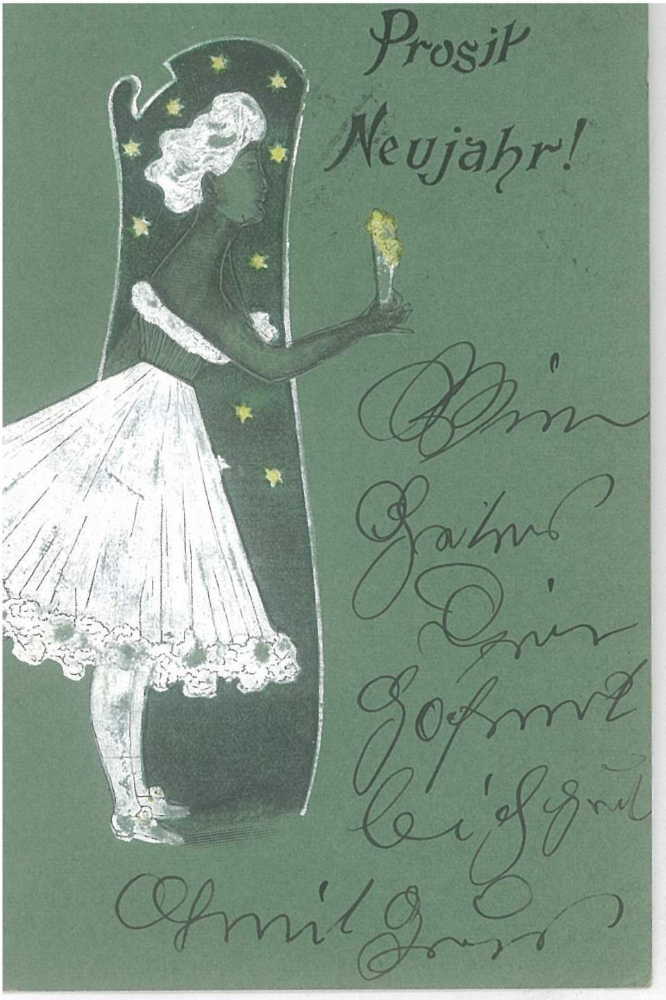 Postkarte Neujahrskarte Dame Jugendstil