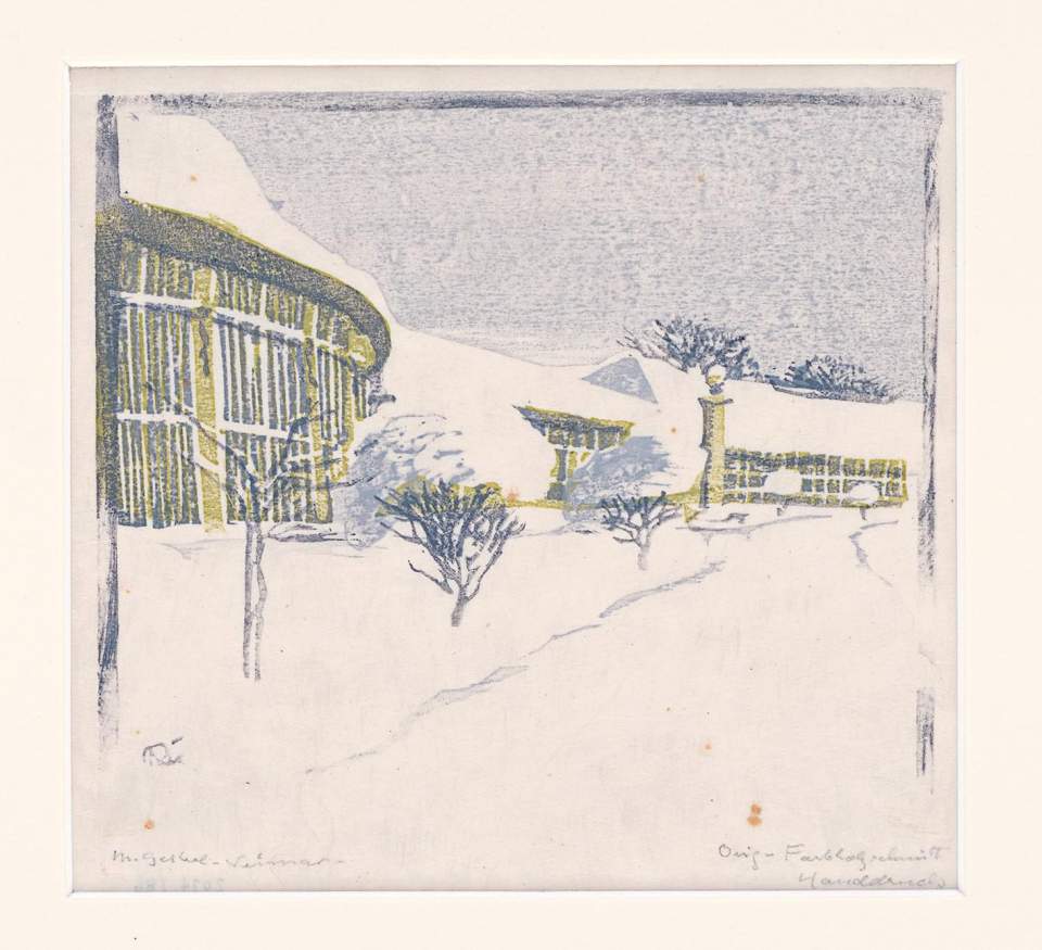 Farbholzschnitt "Gewächshausgarten im Winter (Belvedere in Weimar)"