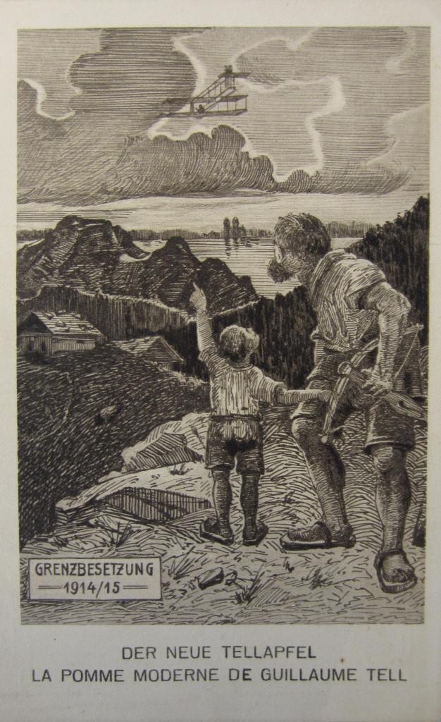 Postkarte, Ansichtskarte, Grenzbesetzung 1914,15, Der neue Tellapfel