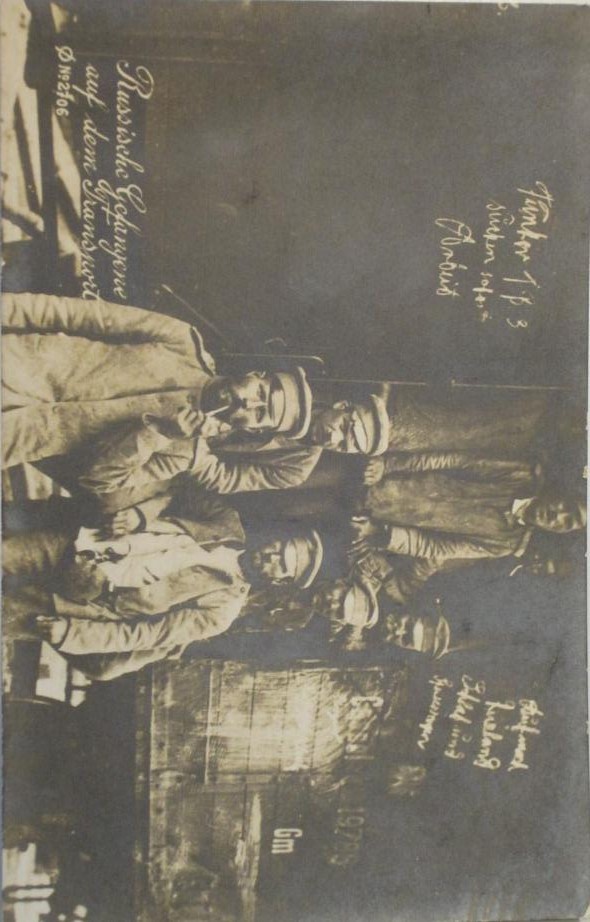 Postkarte, Ansichtskarte mit russischen Kriegsgefangenen im 1. Weltkrieg